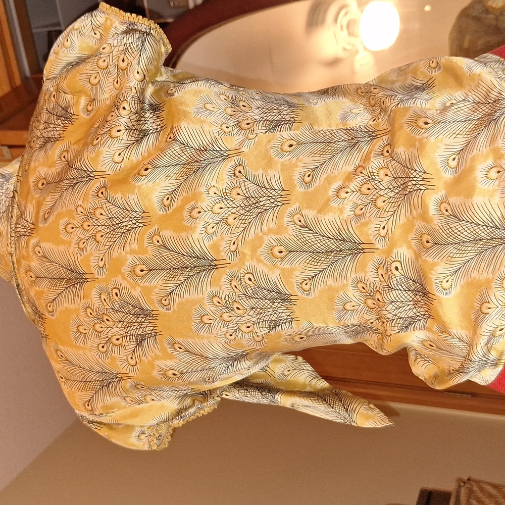Free People Elegant Gold Feather Print Women's 100% Silk Blouse Sise 2 - Picture 5 of 10